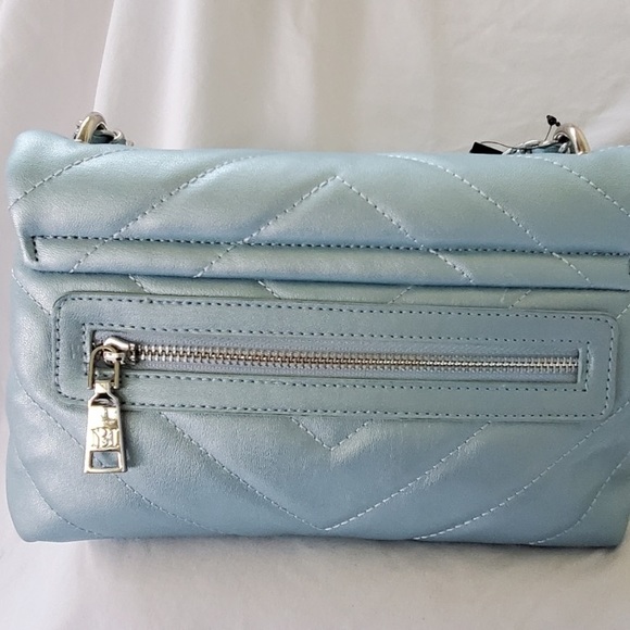 Badgley Mischka Quilted bag cross body chain quilted metallic blue faux leather - Picture 7 of 14